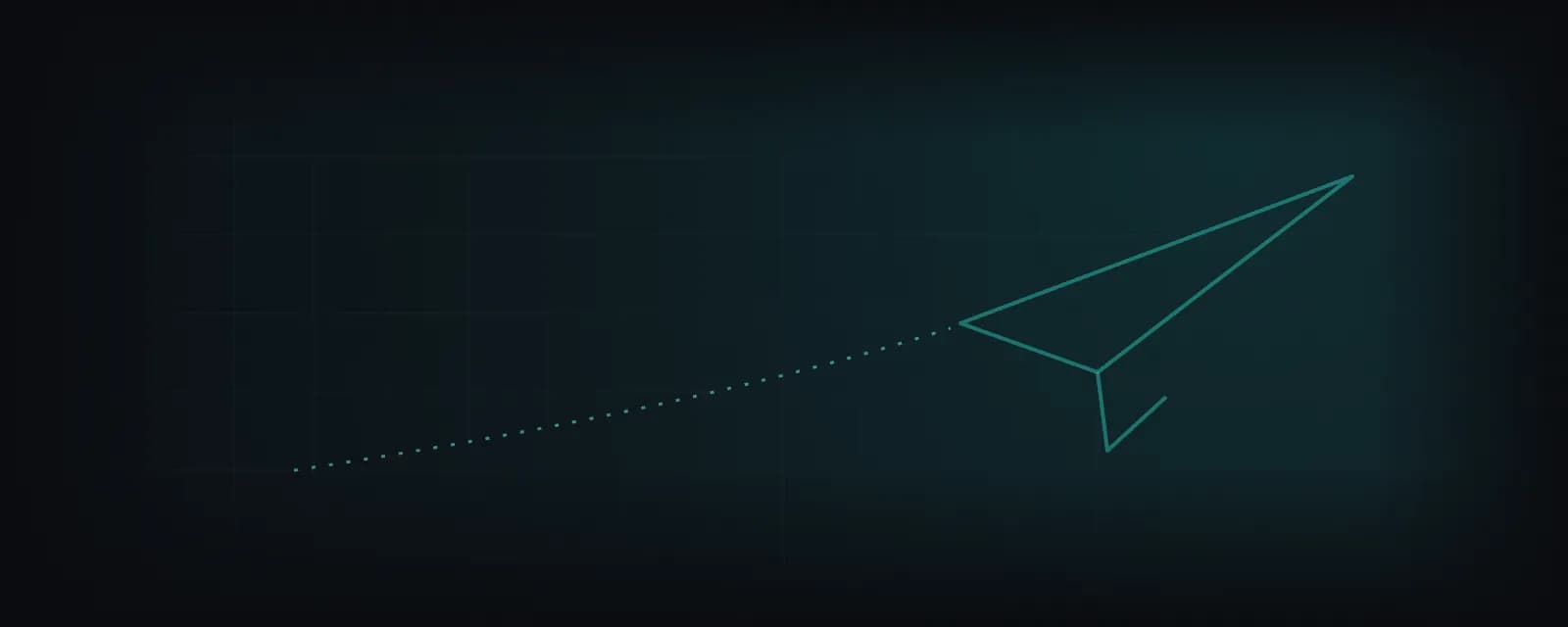 A paper plane drawn in teal line flies up and to the right, leaving a dotted trail across the full width.