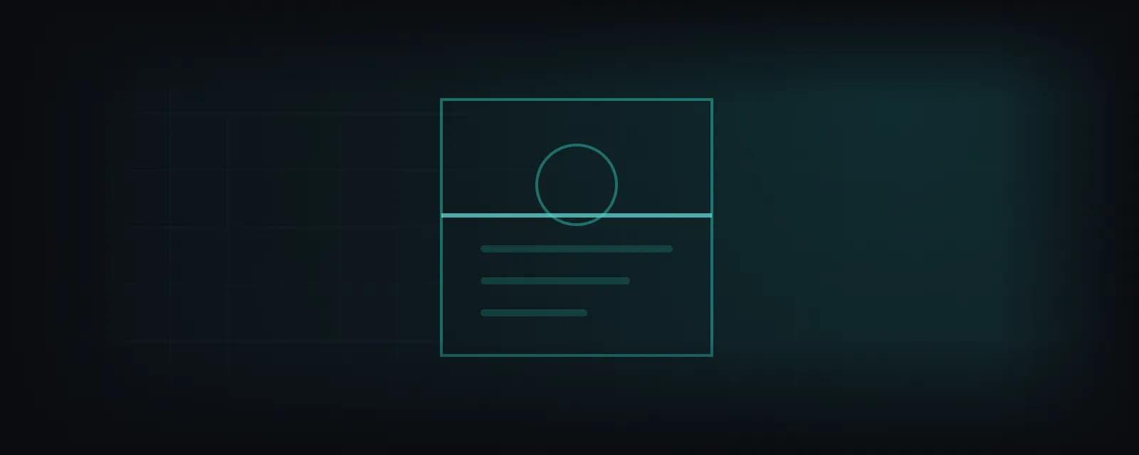 The outline of a document in teal: an empty circle for a photograph in the upper half, a solid horizontal line across the middle and three shorter lines below it.